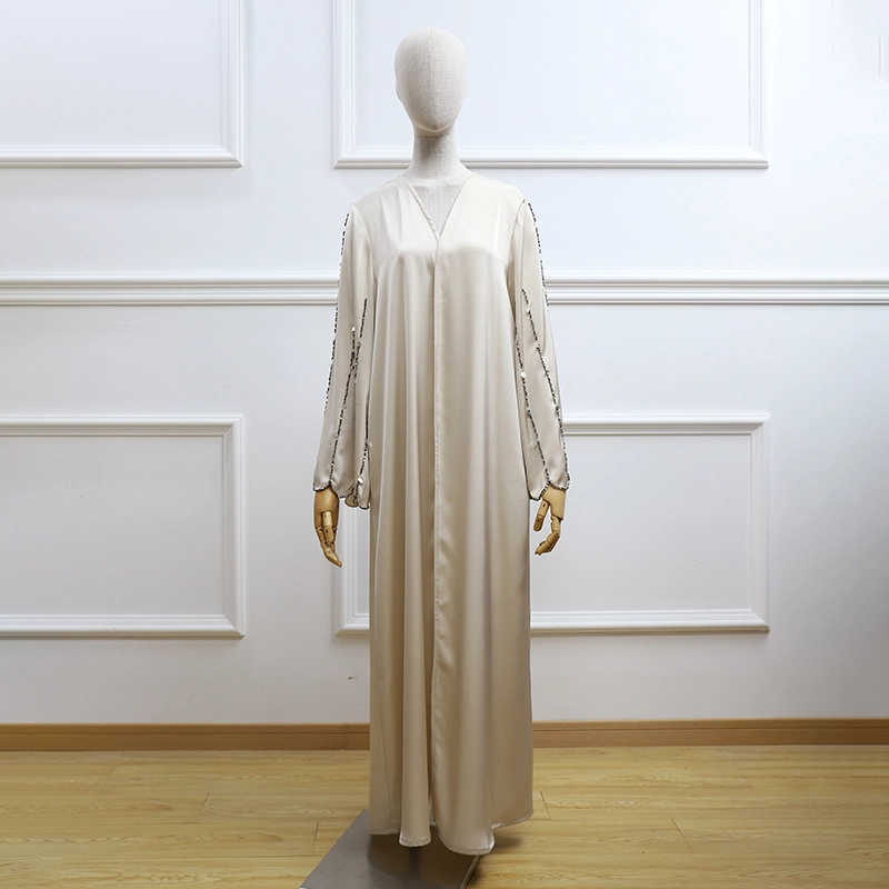 Luxurious dubai abaya open scattered beaded abaya muslim full dress high quality customized modesty abaya 1