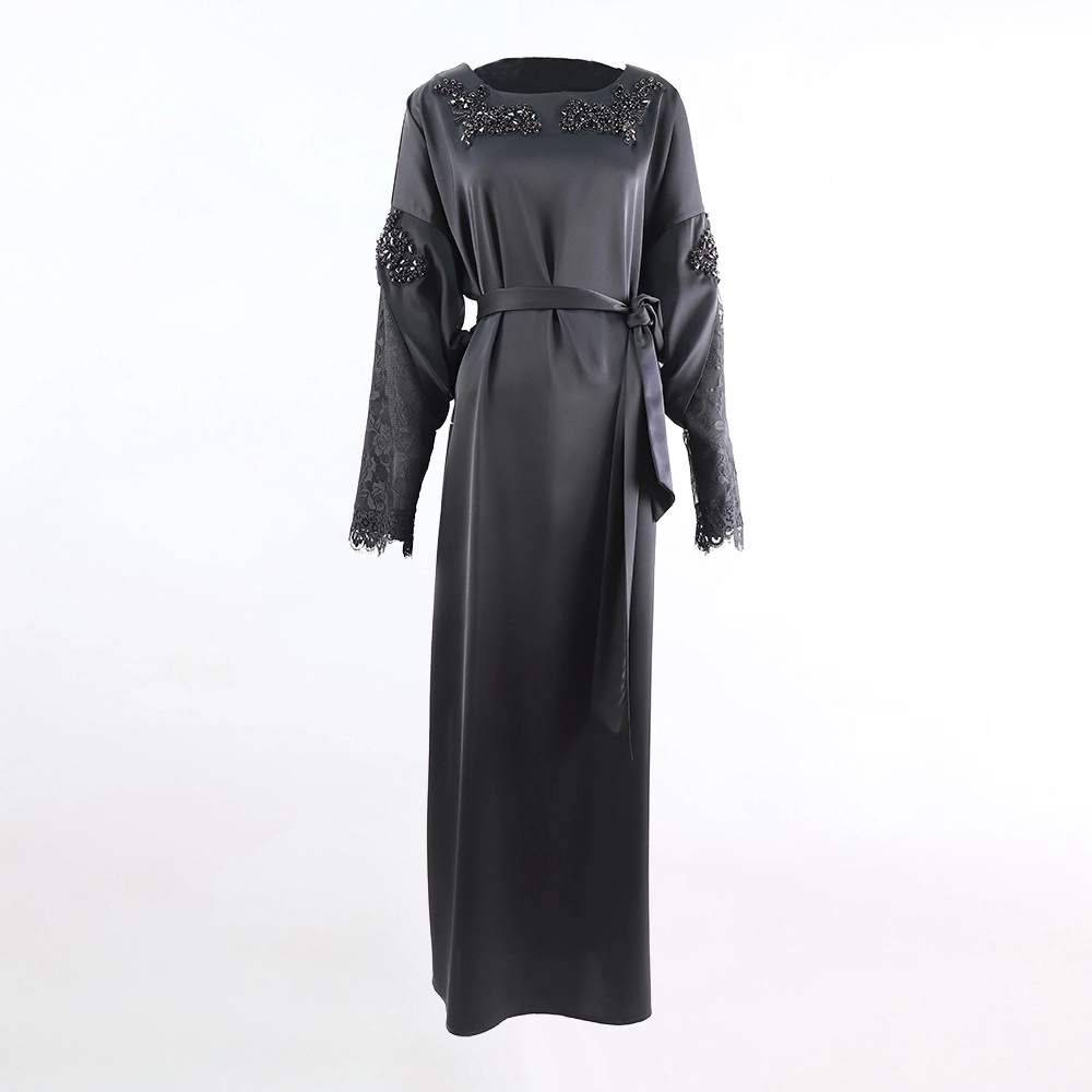 Customized Elegant Abaya Lace Edge Cinch the waist with the Coordinating Inner Belt Dress 1