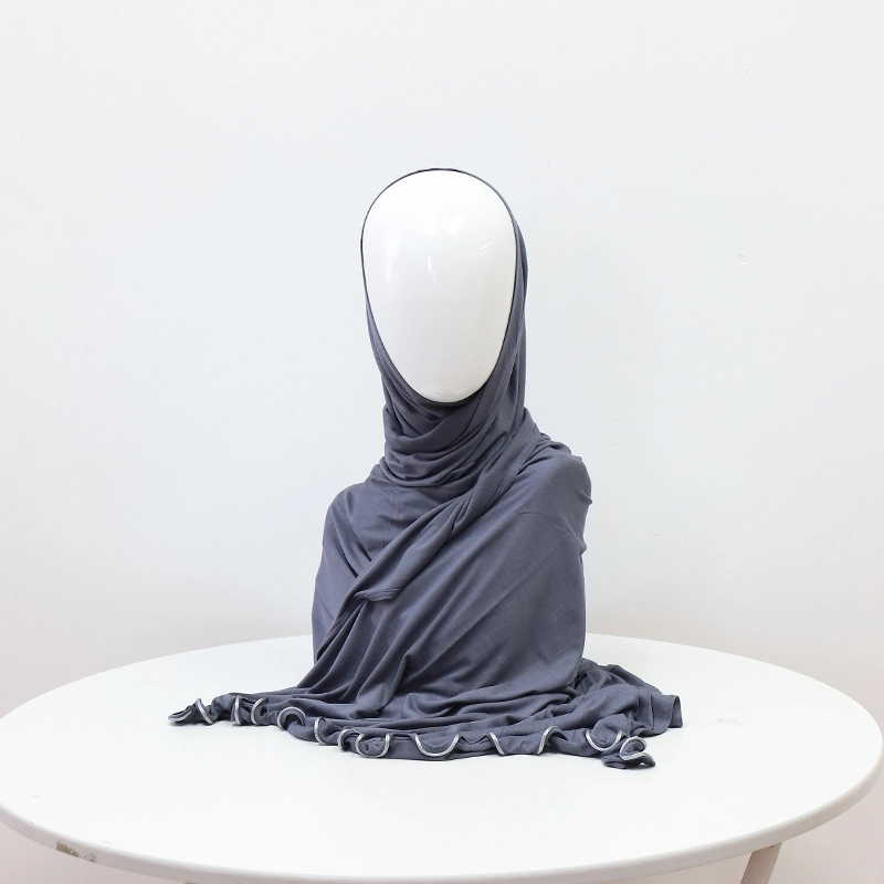 Hijab en jersey pour femmes musulmanes unies, écharpe en jersey de coton extensible de haute qualité, châle extensible uni avec ligne en satin 1