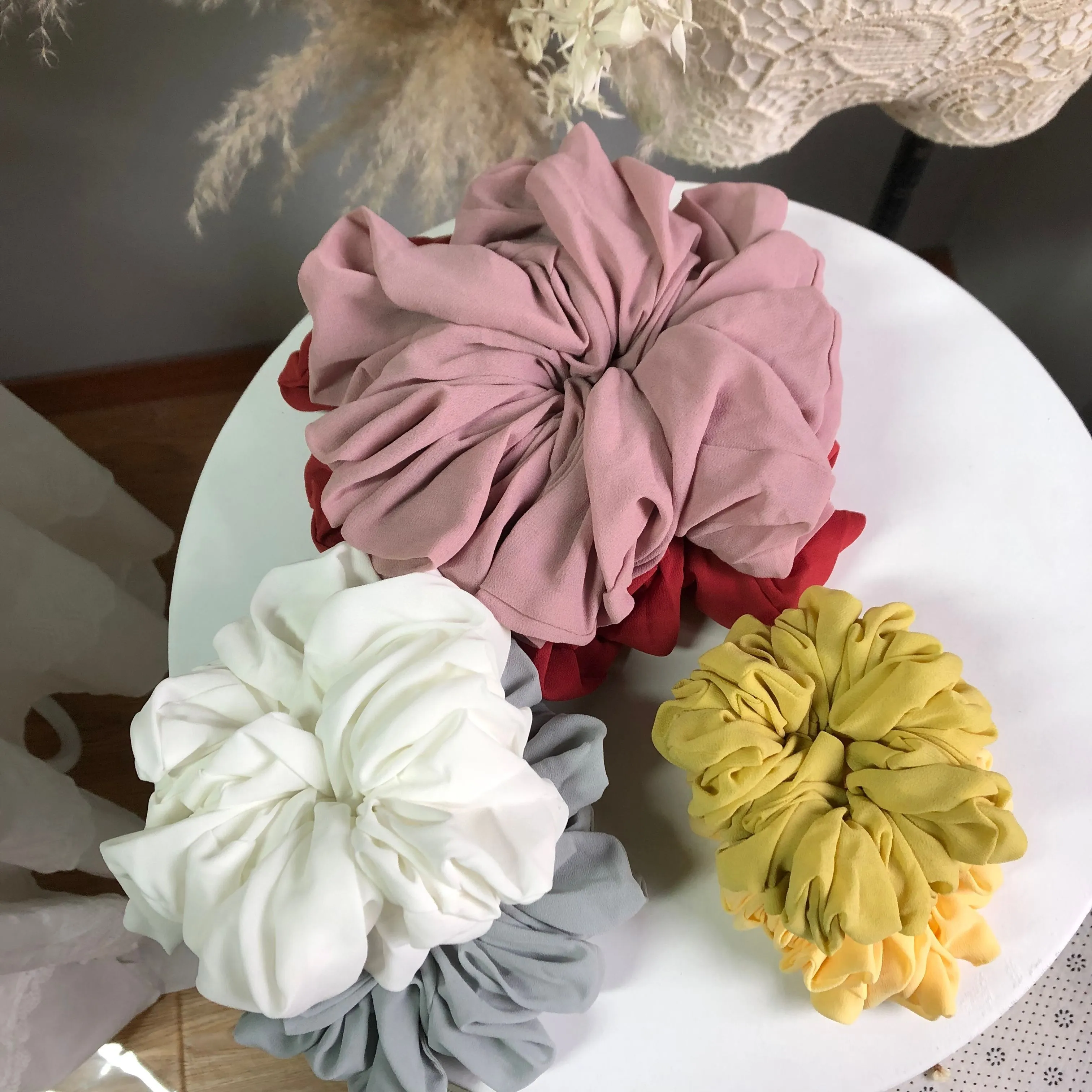 الجملة الكورية الشيفون الحجاب Scrunchies المتضخم دعوى للشعر جاهزة مطاطا العصابات الشعر Scrunchies 1