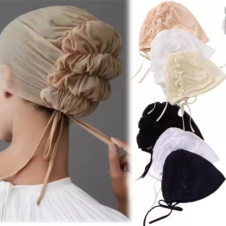 Breathable Hijab Tie Back Undercap Bonnet for Women Muslim Turban Elastic Stretch Mesh Inner Cap 1