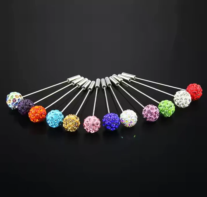 Hijab longue aiguille perceuse boule foulard style aiguille épingle tête accessoires coloré rond cristal droit couture épingles de sécurité 1