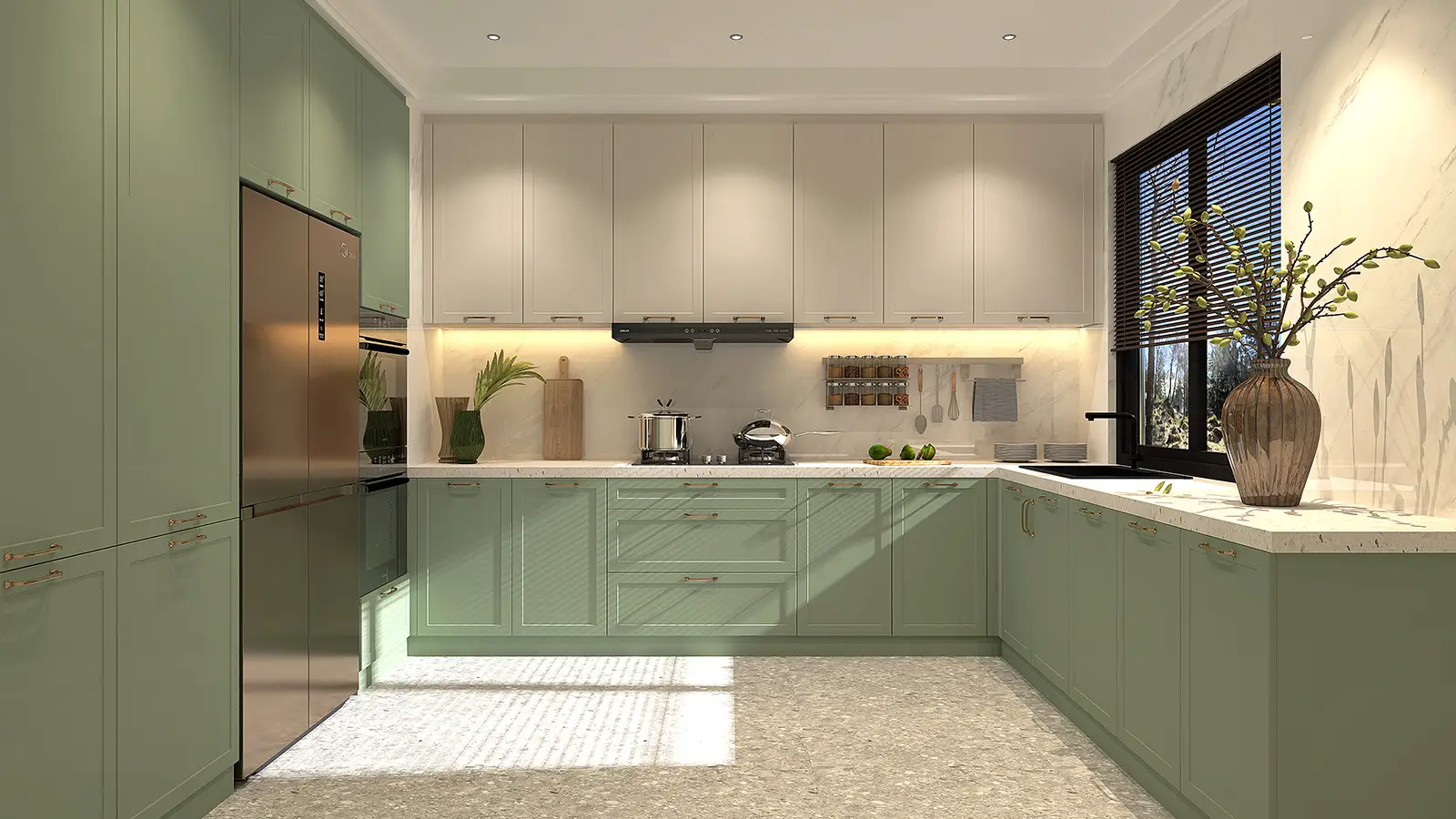 Современный зеленый с белым кухонным шкафом 1