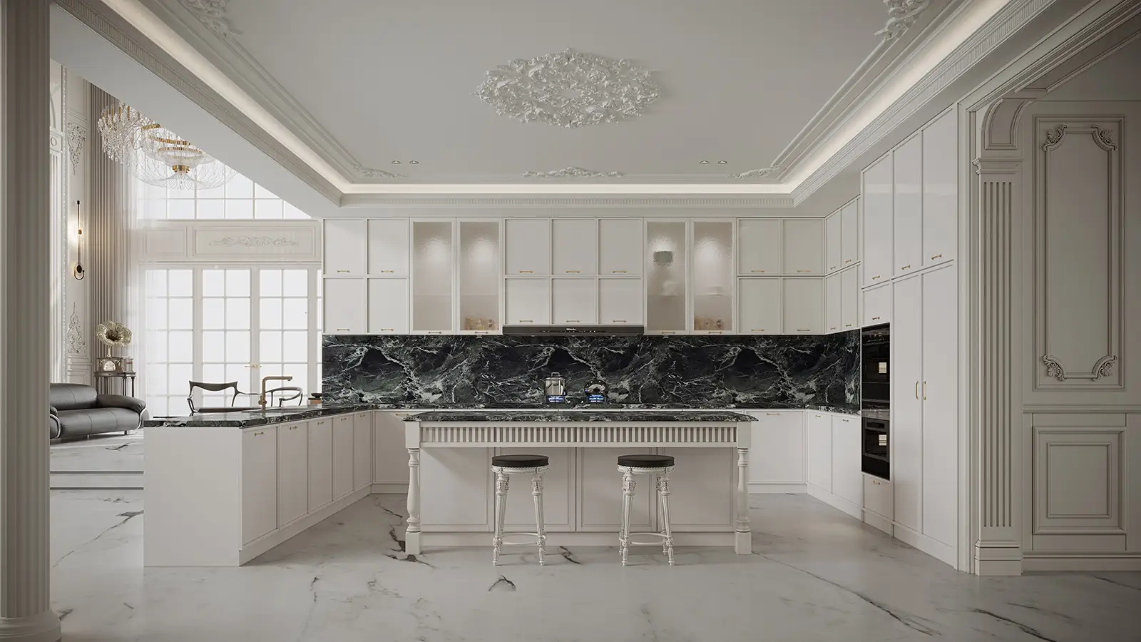 Популярный U-образный кухонный шкаф с островом 1