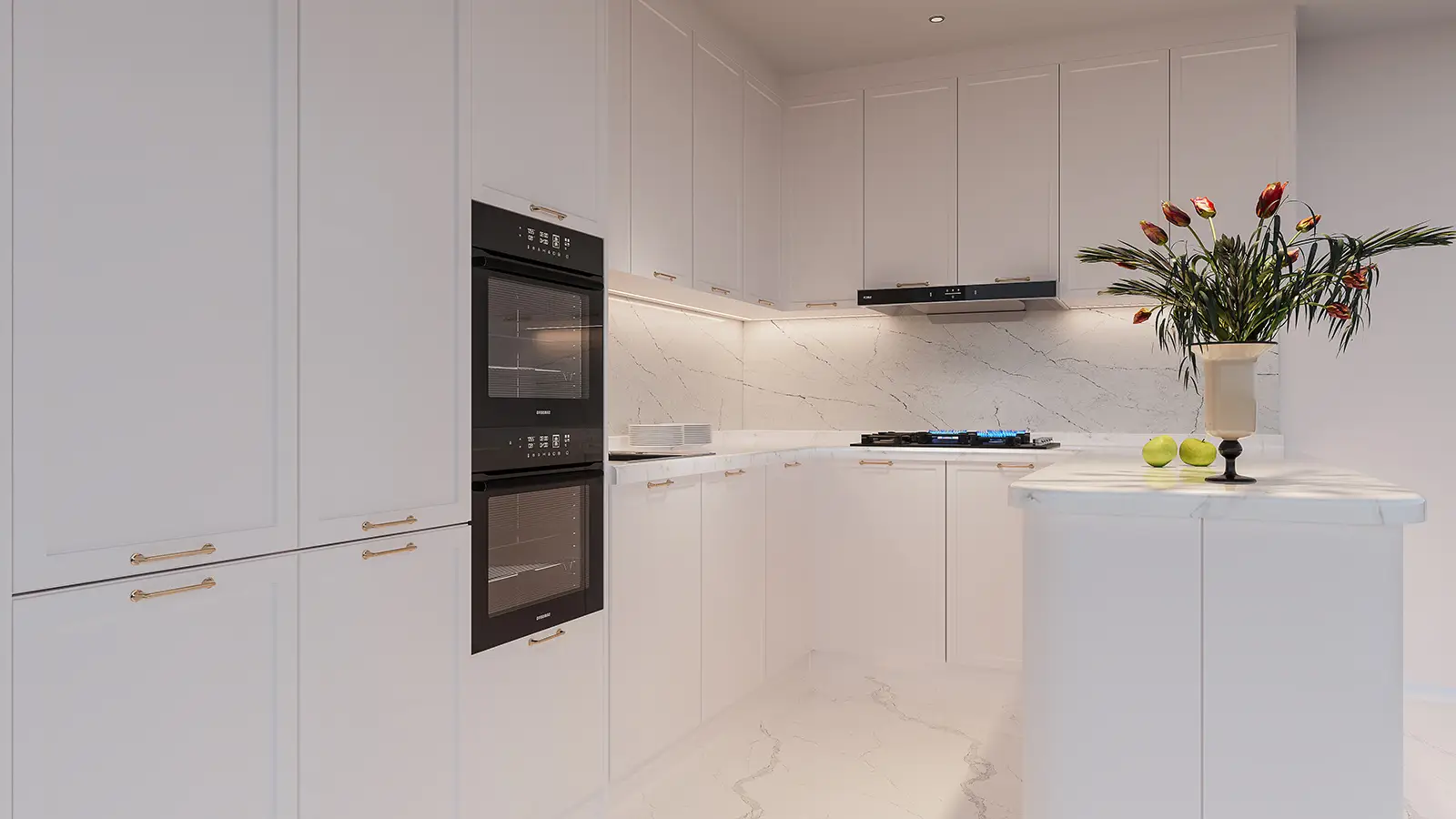 G-образный современный белый кухонный шкаф 1