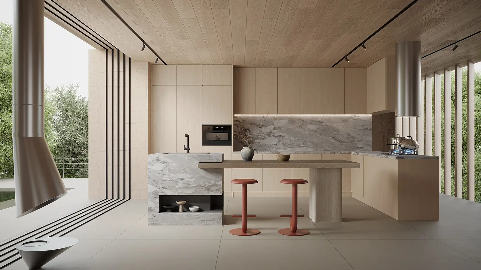 Mobile moderno in legno massello con isola 1