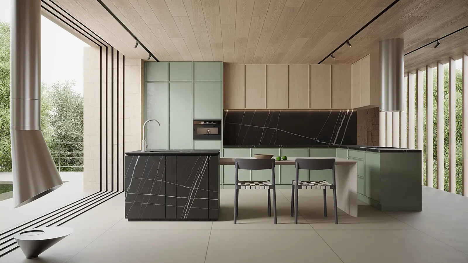 Светло-зеленый с дубовым кухонным шкафом 1