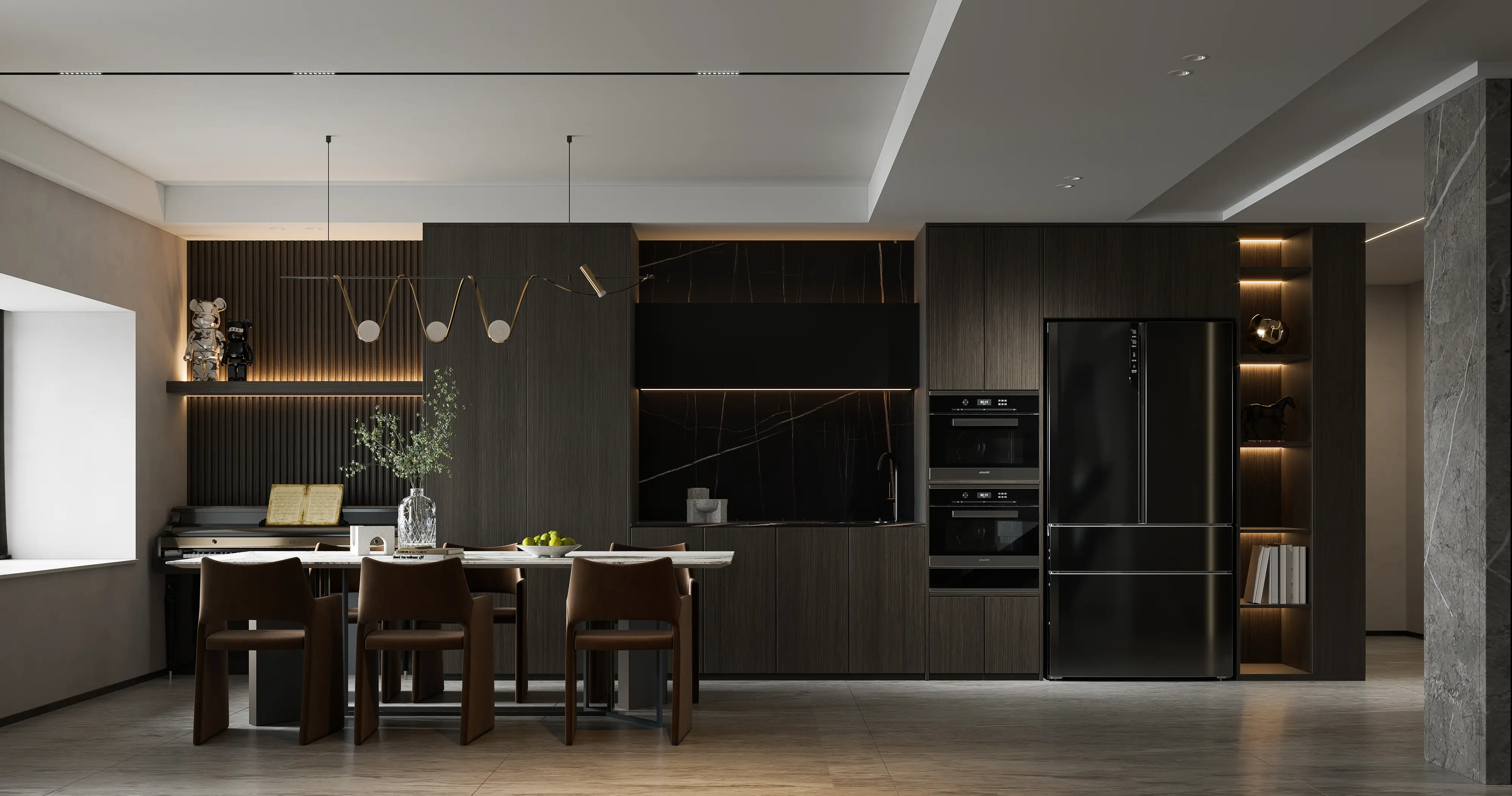 Mobile da cucina in stile nero a parete singola 1