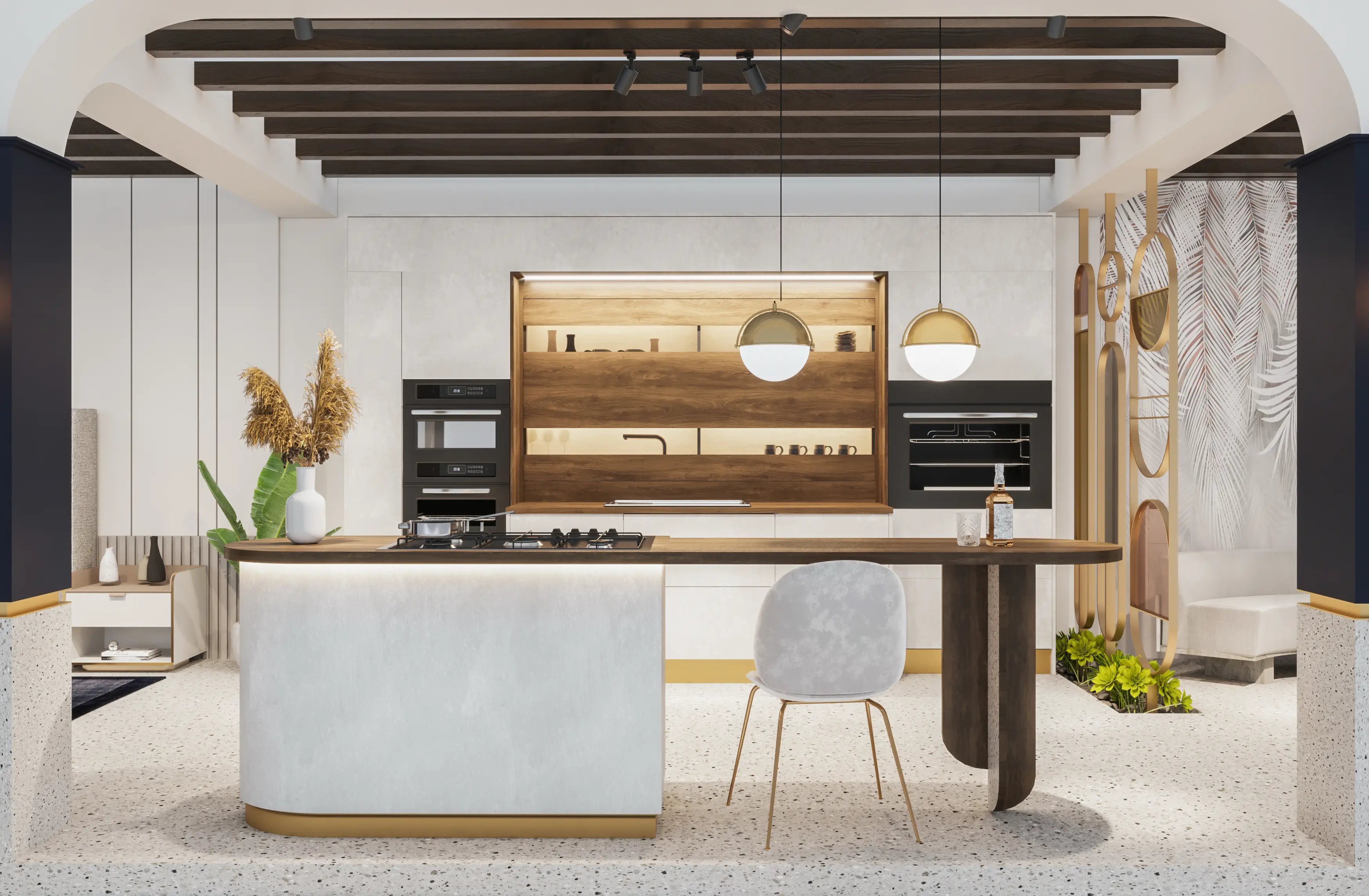 Cucina laccata bianca lucida con isola 1