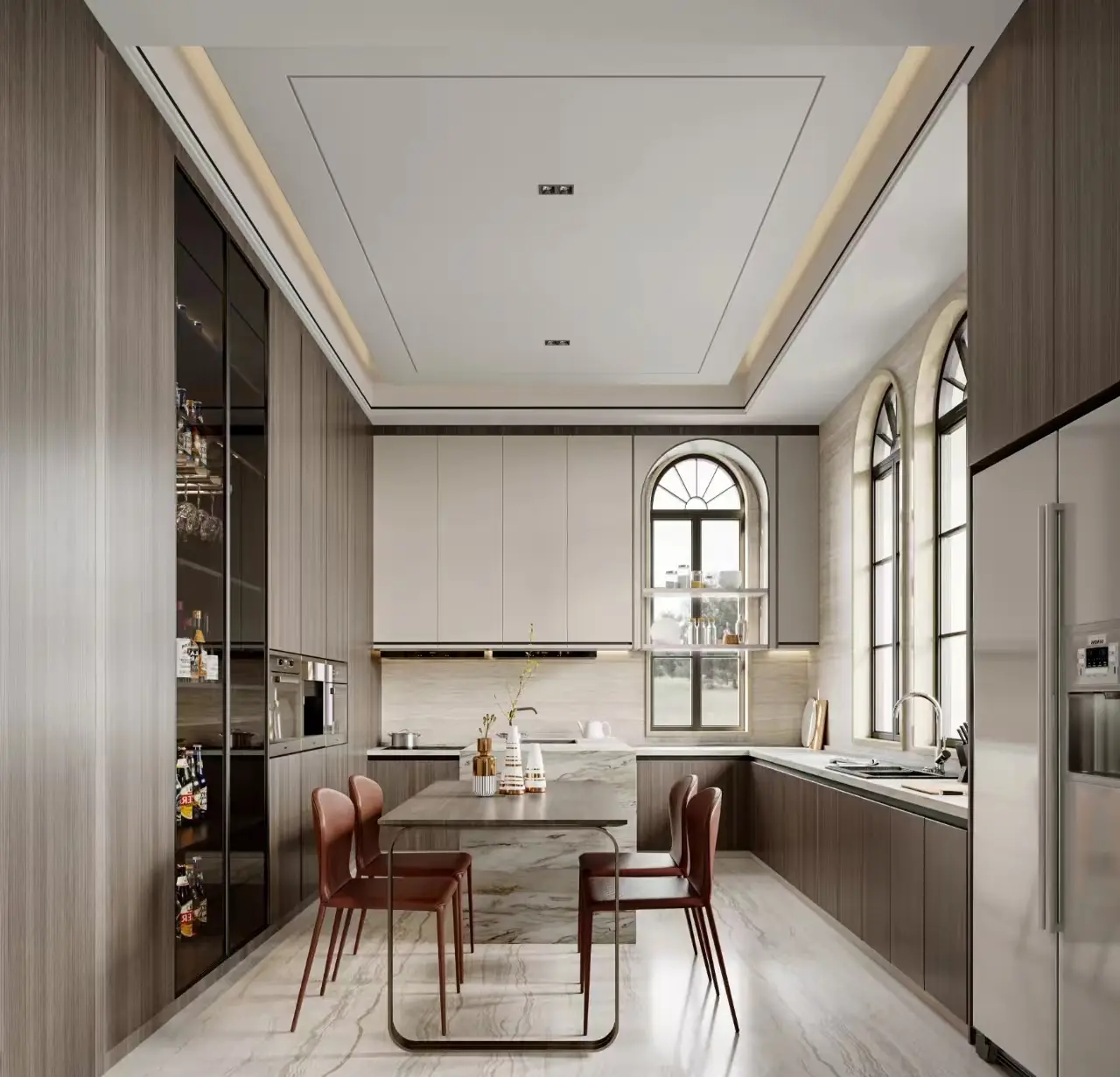 U-образный белый современный кухонный шкаф 1