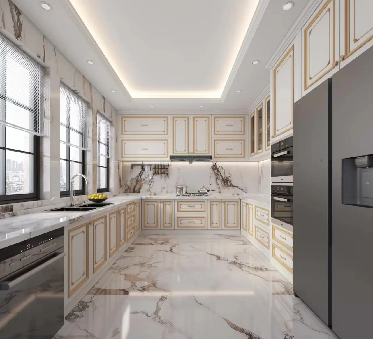 Gabinetes profesionales de alto brillo de madera maciza, estándar europeo, fabricados en China, muebles de cocina de madera lacada MDF 1