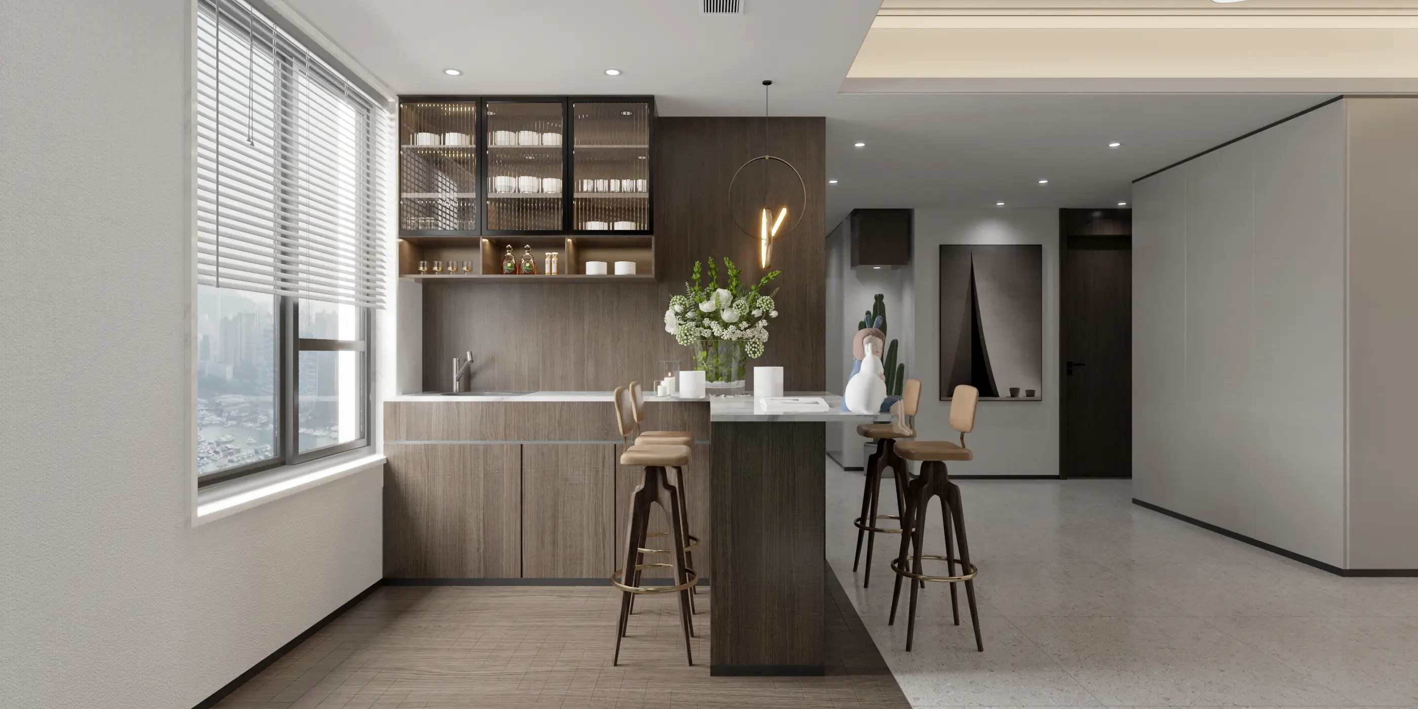 تصميم خزانة مطبخ فاخرة بقشرة خشبية حديثة 1