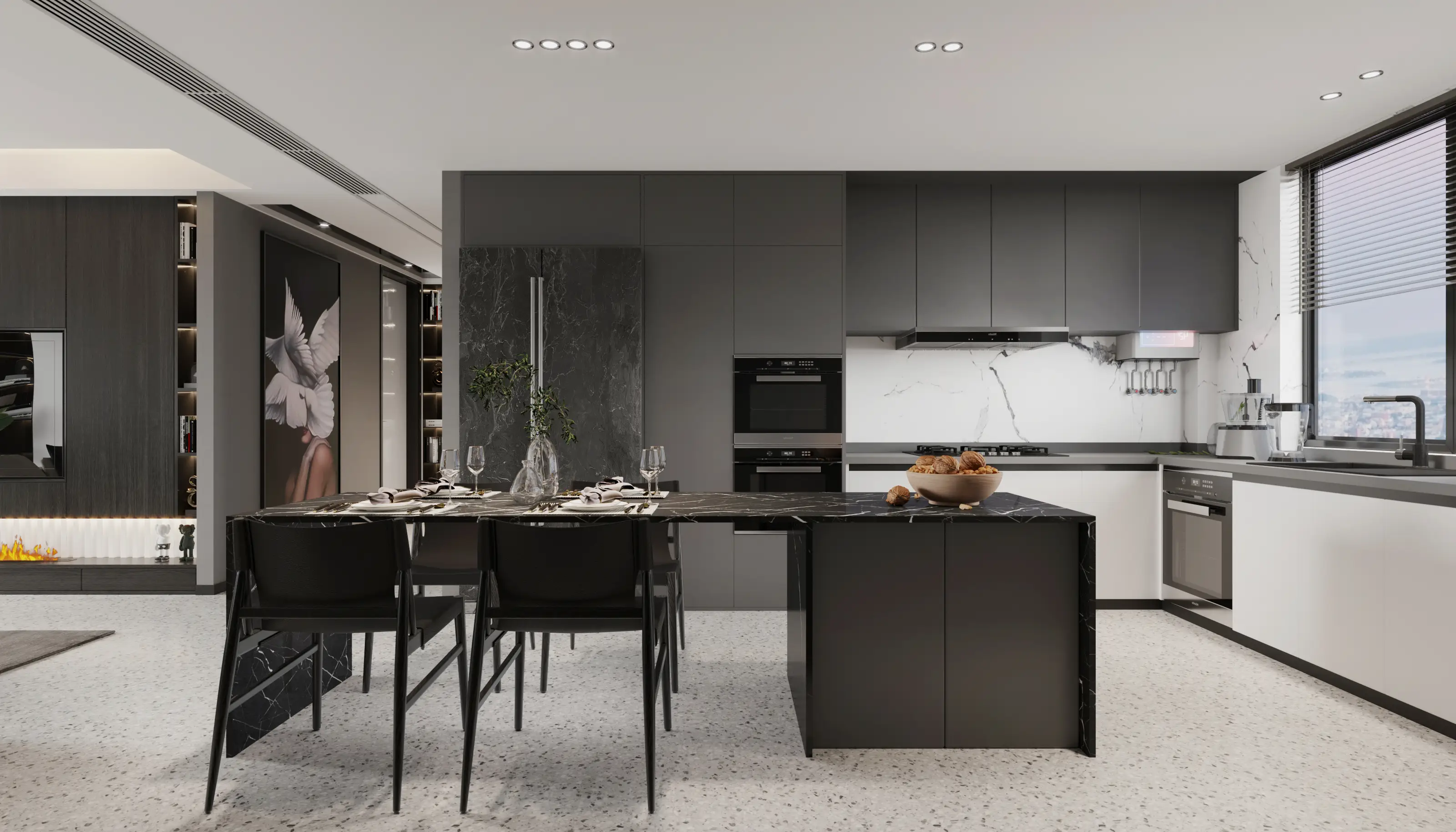 Белый и черный лаковый современный кухонный шкаф 1