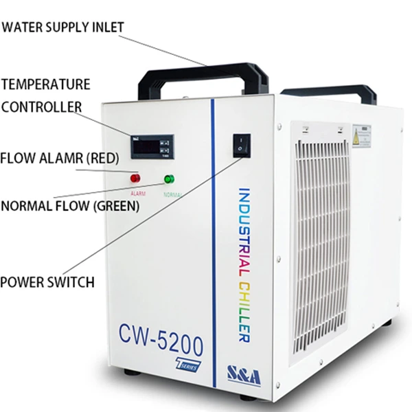 औद्योगिक शीतलन प्रणाली कूलर S&A CW3000 CW5000 CW5200 CW6000 वॉटर चिलर 60w-150w Co2 लेजर उत्कीर्णन काटने की मशीन के लिए 1