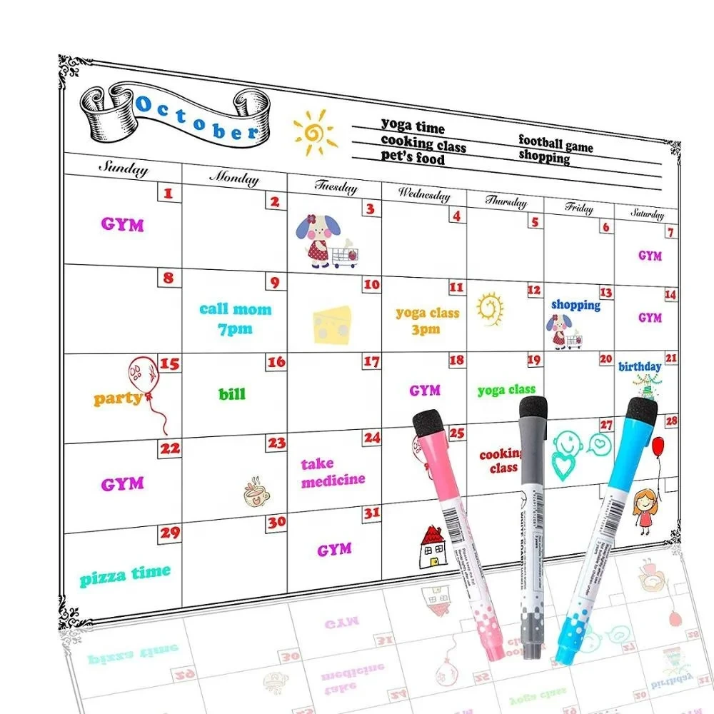 Whiteboard Calendar Planner White Board Organizer Planner Educational Dry Erase Whiteboard Magnetic Fridge Sticker 1