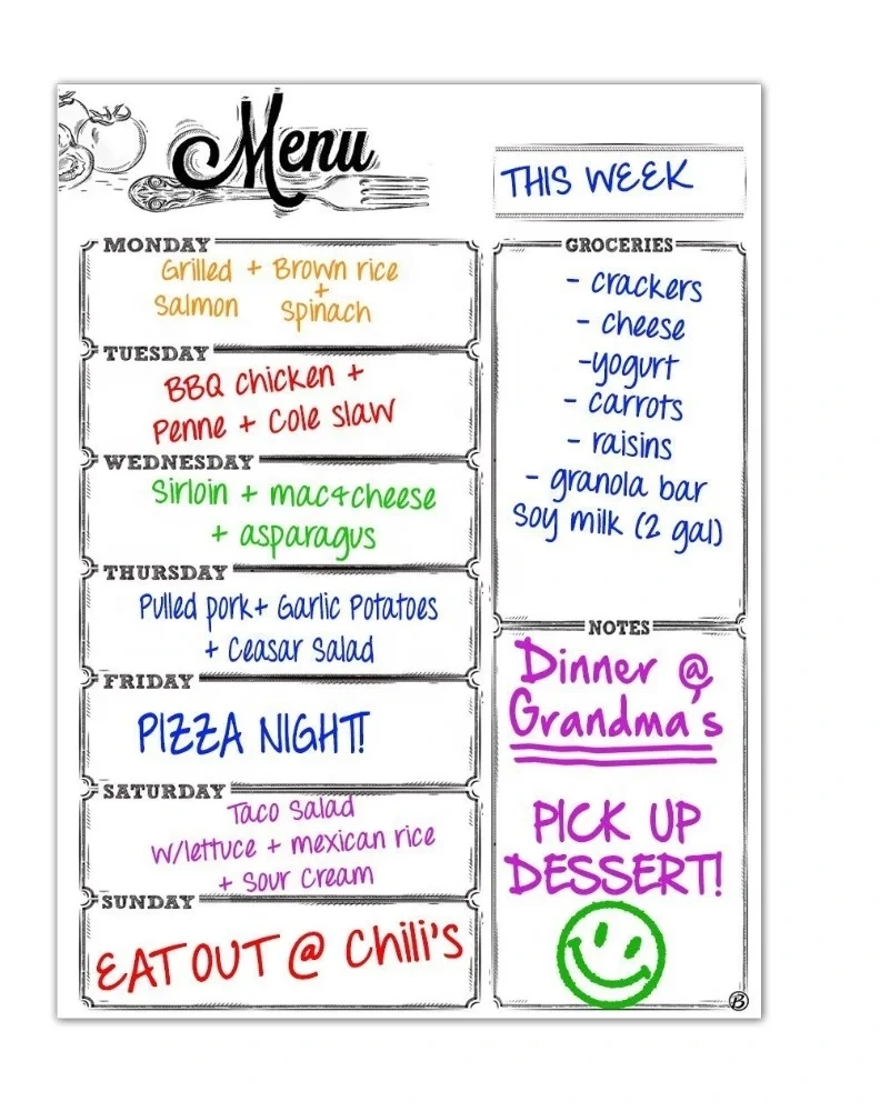 Whiteboard Menu Planner Calendar Decal Meal,Grocery,To Do Or Chore List Weekly Chalkboard Sticker 1
