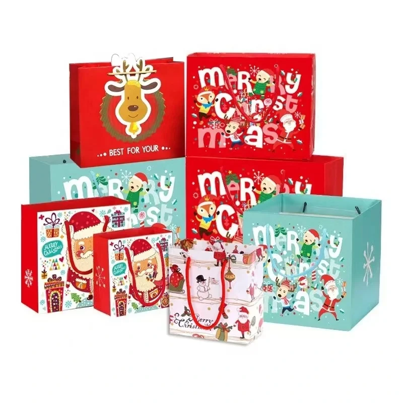 Wholesale High Quality Christmas Gift Bag With Printing Logo Festival Paper Gift Bags With Ribbon Handles 1
