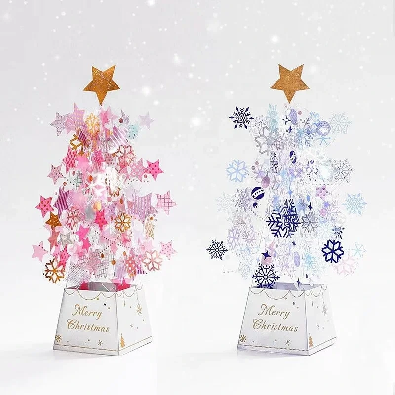 Customization Christmas Tree Greeting Cards Wholesale Holiday Merry Christmas Pop Up Greeting Cards With Envelopes 1