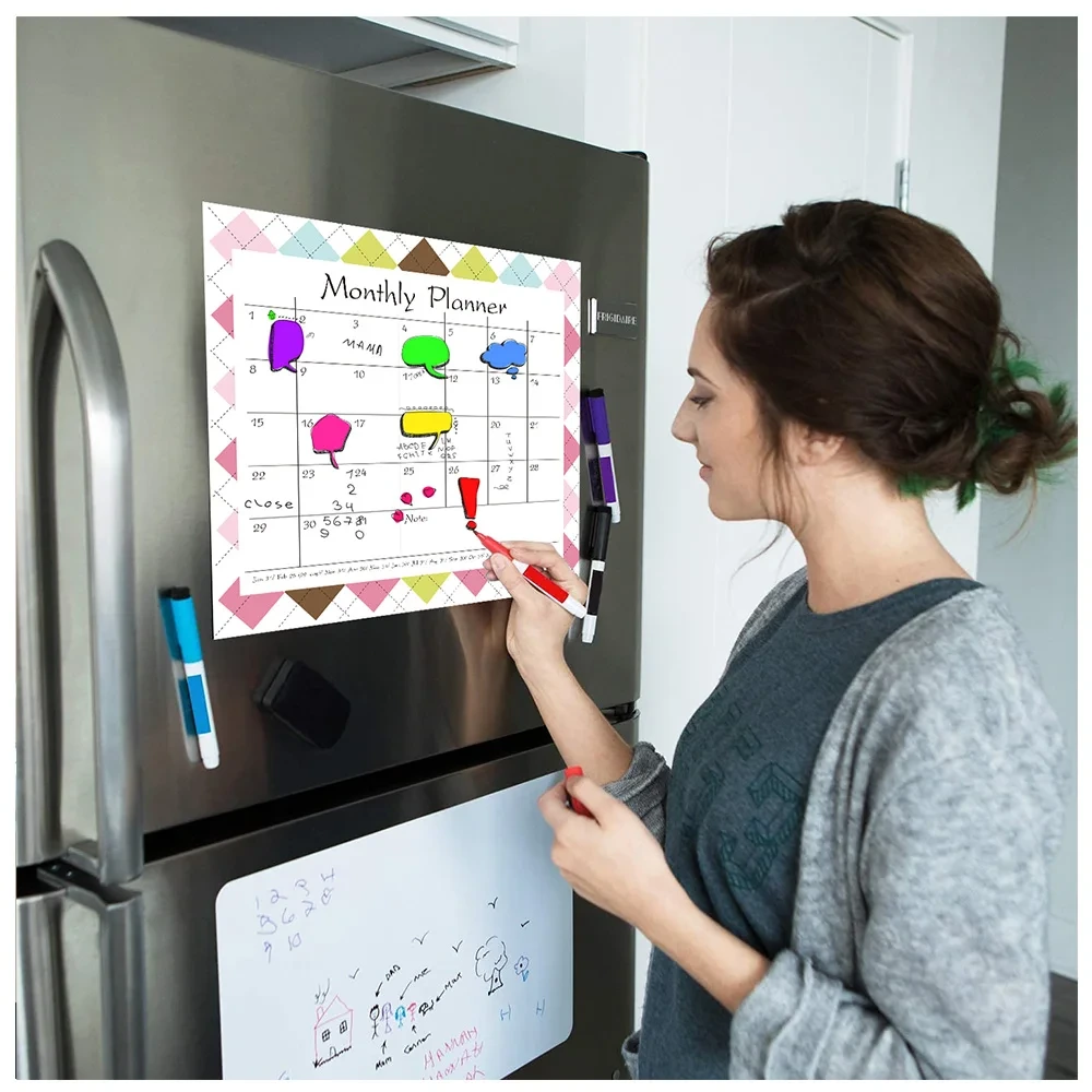 Fridge Magnetic Whiteboard Monthly Calendar Dry Erase Weekly Planner Magnetic Chore Chart 1
