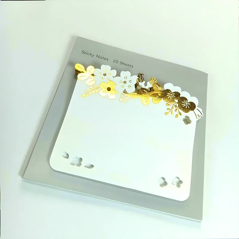 Custom Sticky Notes Self-adhesive Gold Stamping Note Pad Flower Carved Sticky Notes 1