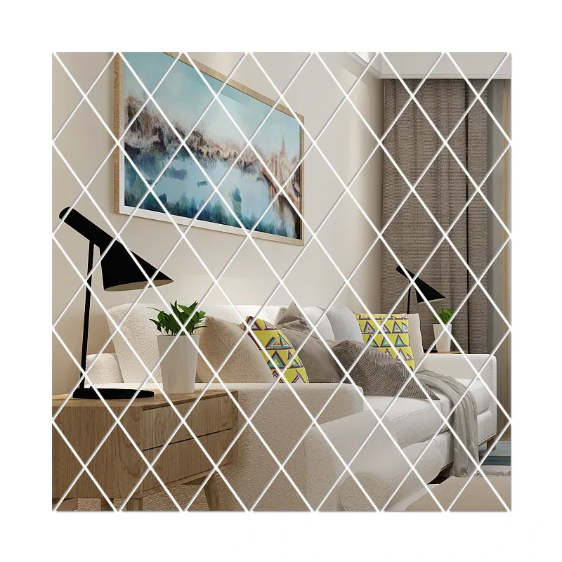 Factory Price 3d Rhombus Mirror Bricks Wall Stickers For Home Decorate 1