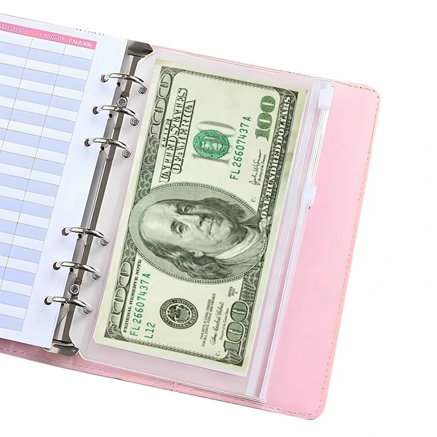 Custom A6 Size Luxury Loose Leaf Budget Binder Pu Leather Cover With The Pvc Cash Envelopes 1