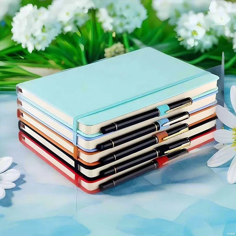 Custom Logo Pu Diary Leather Cover Thread Sew A5 /a4 Notebook Journal Agenda Notebook With Elastic Band 1