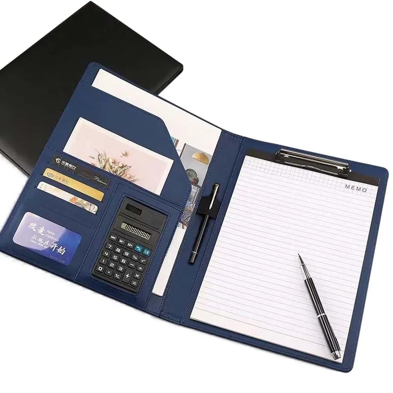 Factory Custom High Quality B4 Leather Business Office Folder Leather Portfolio With Card Holder 1