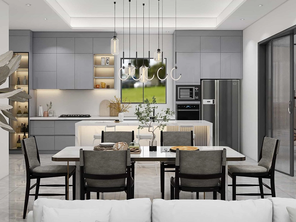 AllandCabinet Modern Gray Matte Lacquer One-Wall Kitchen Cabinets 1