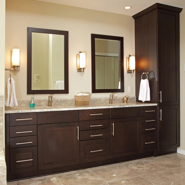 Dark stained overlay door vanity 1
