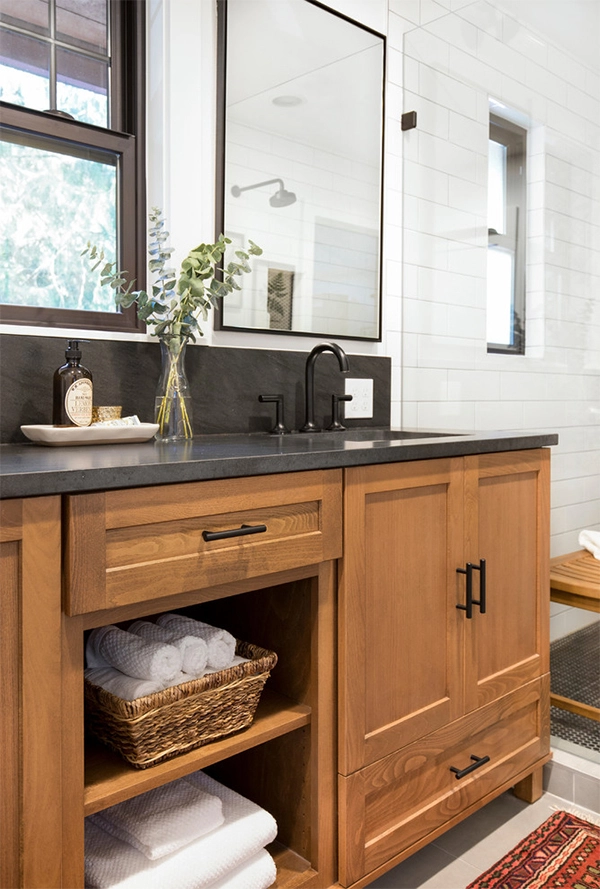 Stained oak shaker vanity 1