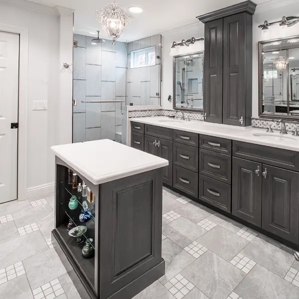 High End Bedroom Furniture Manufacturers Dark Gray Raised Solid Wood Vanity Best Supplier 4