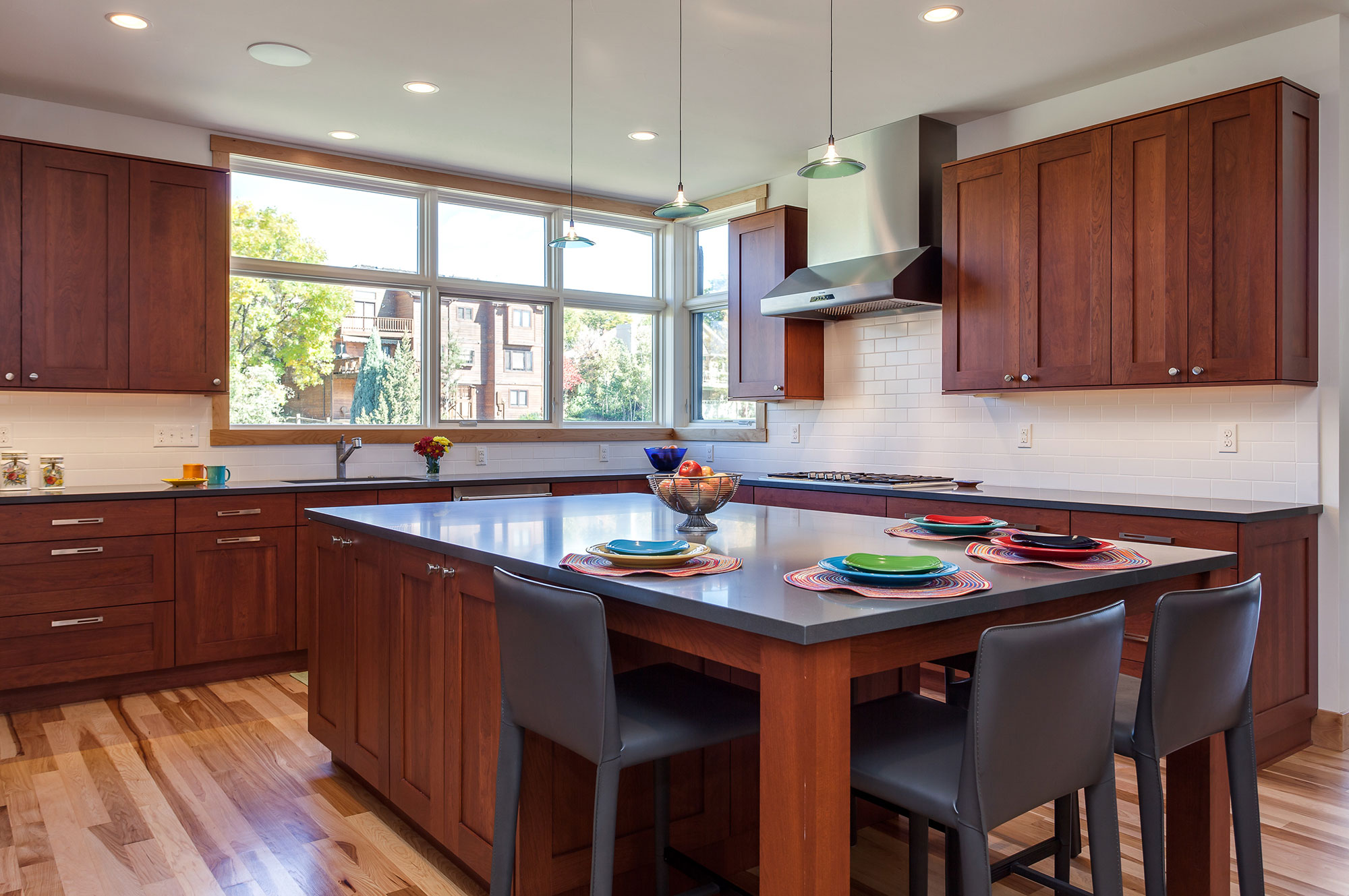 Stained oak full overaly shaker framed door kitchen cabinet-Allandcabinet 4