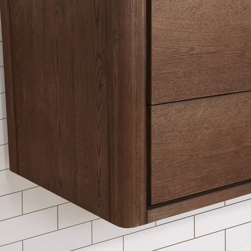 AllandCabinet Aged Dark Brown Oak Finish Undermount Single Sink Floating Bathroom Vanity with White Quartz Engineered Stone Top 6