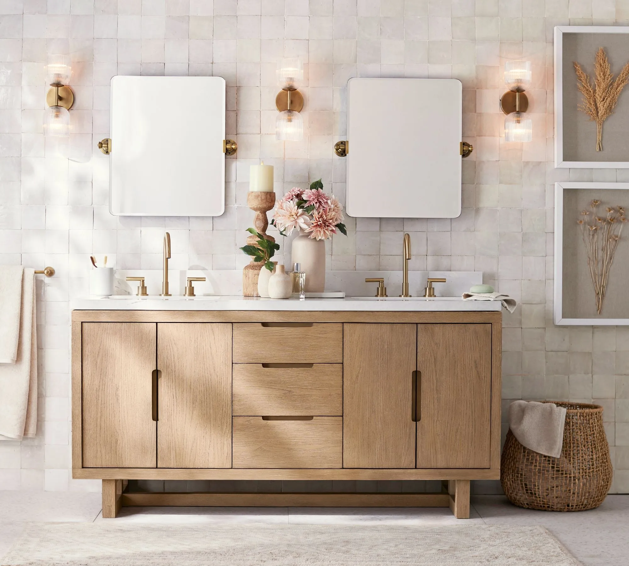 AllandCabinet Doppelwaschtisch im Landhausstil aus weißer Eiche mit Aufsatzwaschbecken & 1