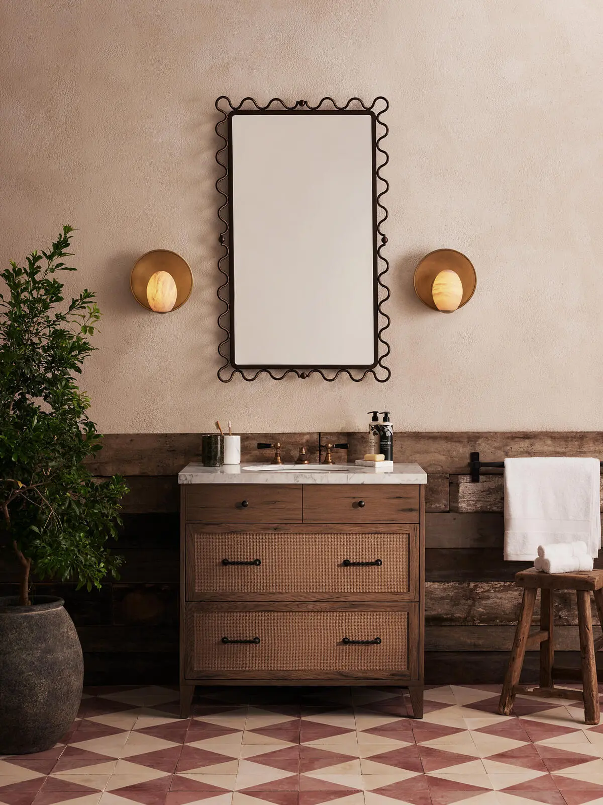 AllandCabinet Vintage Single Solid Wood Vanity With Rattan & Cane Drawers 1