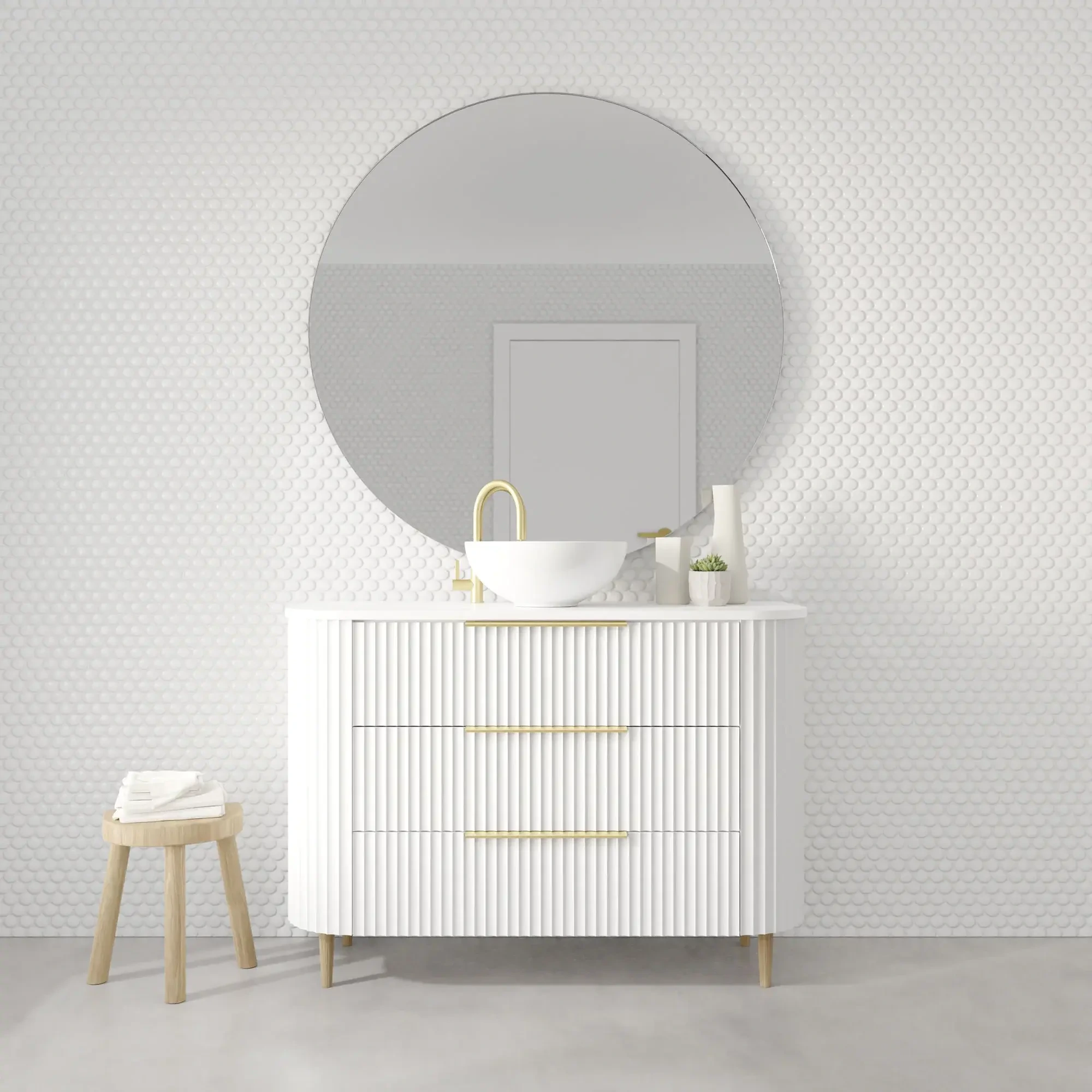 AllandCabinet White Fluetd Single Bathroom Vanity With Three Drawers 1