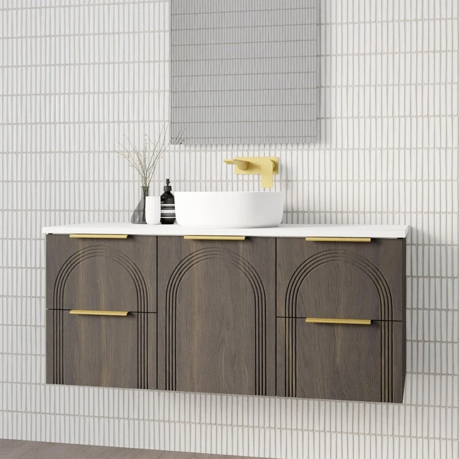 AllandCabinet Bathroom Wall Hung Vanity With Laminated Arch Detailed Fronts 1