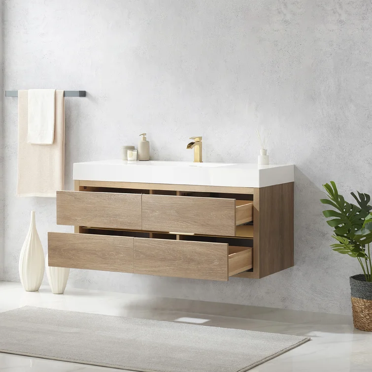 AllandCabinet Single Floating & Wall Mounted Bathroom Vanity with Laminated Panel 3
