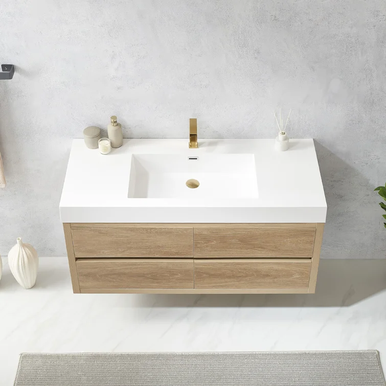 AllandCabinet Single Floating & Wall Mounted Bathroom Vanity with Laminated Panel 5