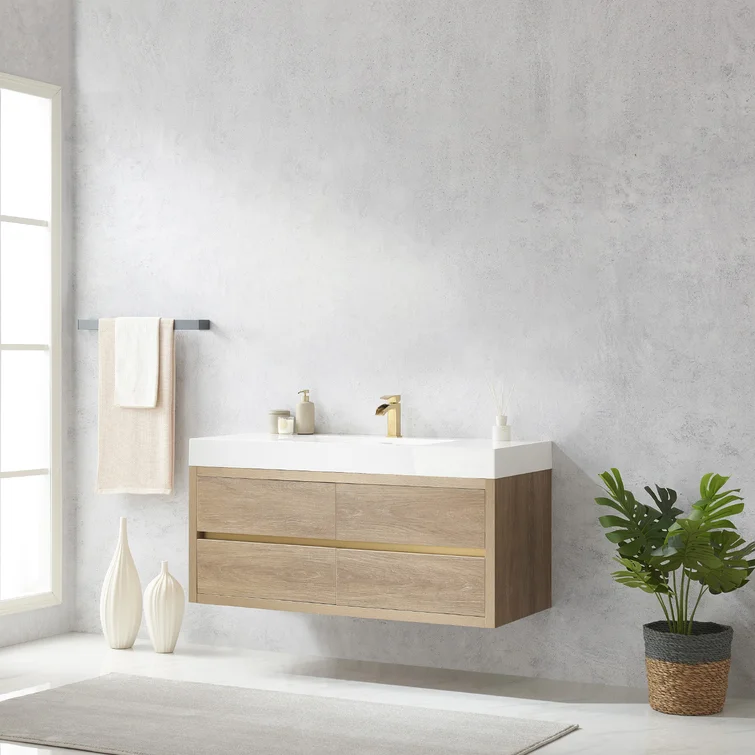 AllandCabinet Single Floating & Wall Mounted Bathroom Vanity with Laminated Panel 4