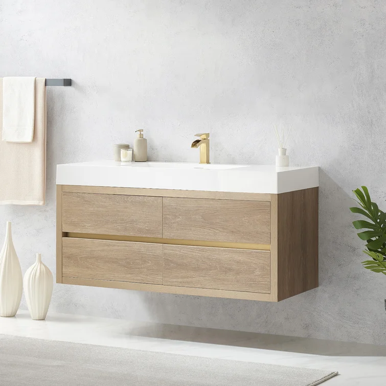 AllandCabinet Single Floating & Wall Mounted Bathroom Vanity with Laminated Panel 2