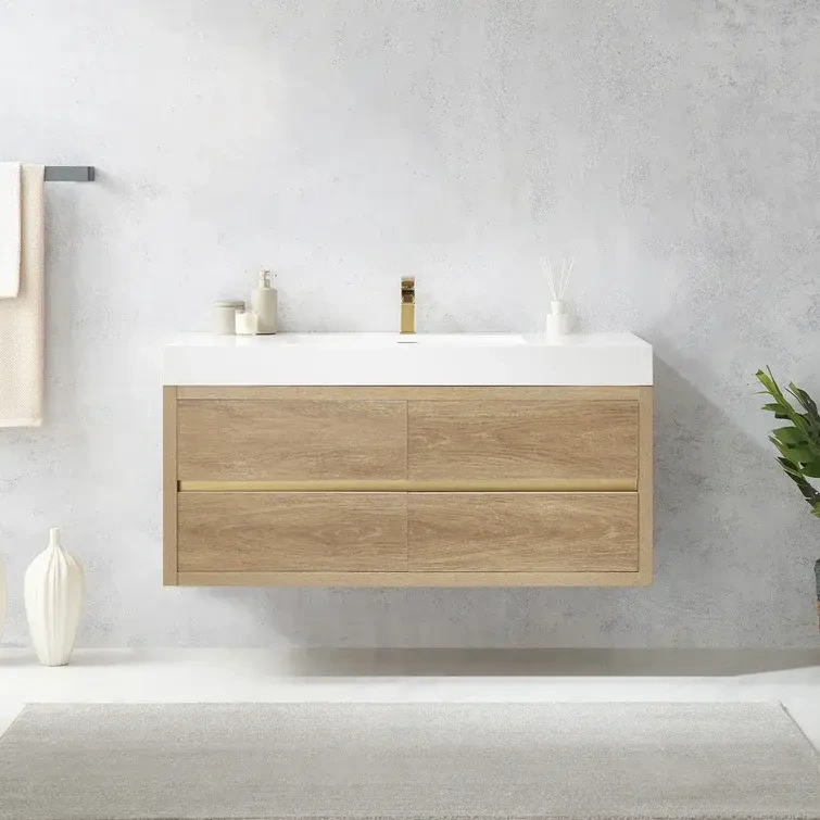 AllandCabinet Único Flutuante & Vaidade de banheiro montada na parede com painel laminado 1