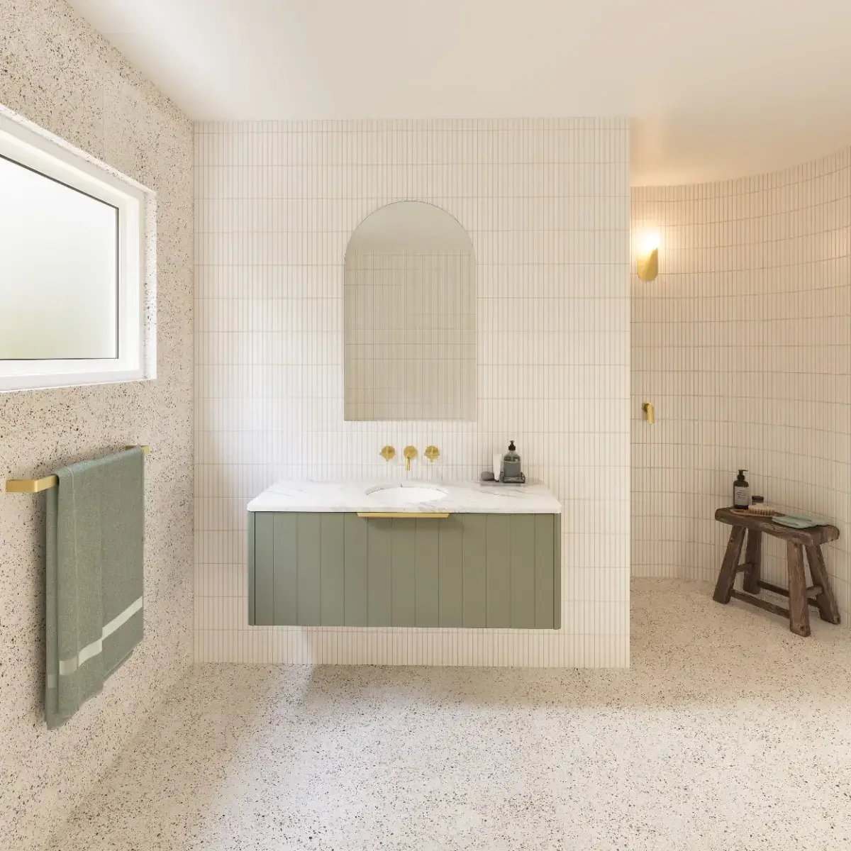 AllandCabinet 녹색 래커 Shiplap 패널이 있는 플로팅 욕실 세면대 거울 1