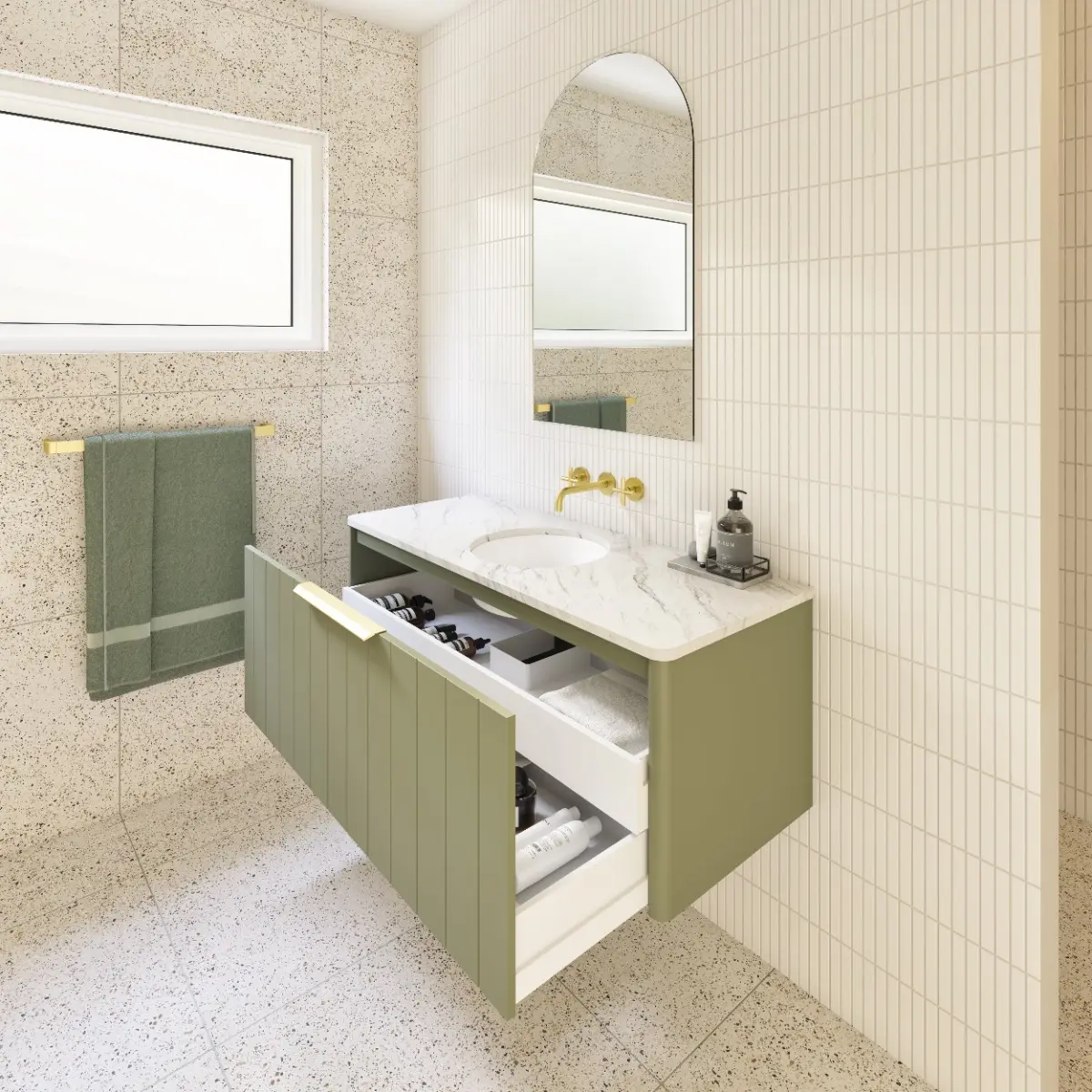 AllandCabinet Green Lacquer Floating Bathroom Vanity Mirror With Shiplap Panel 5