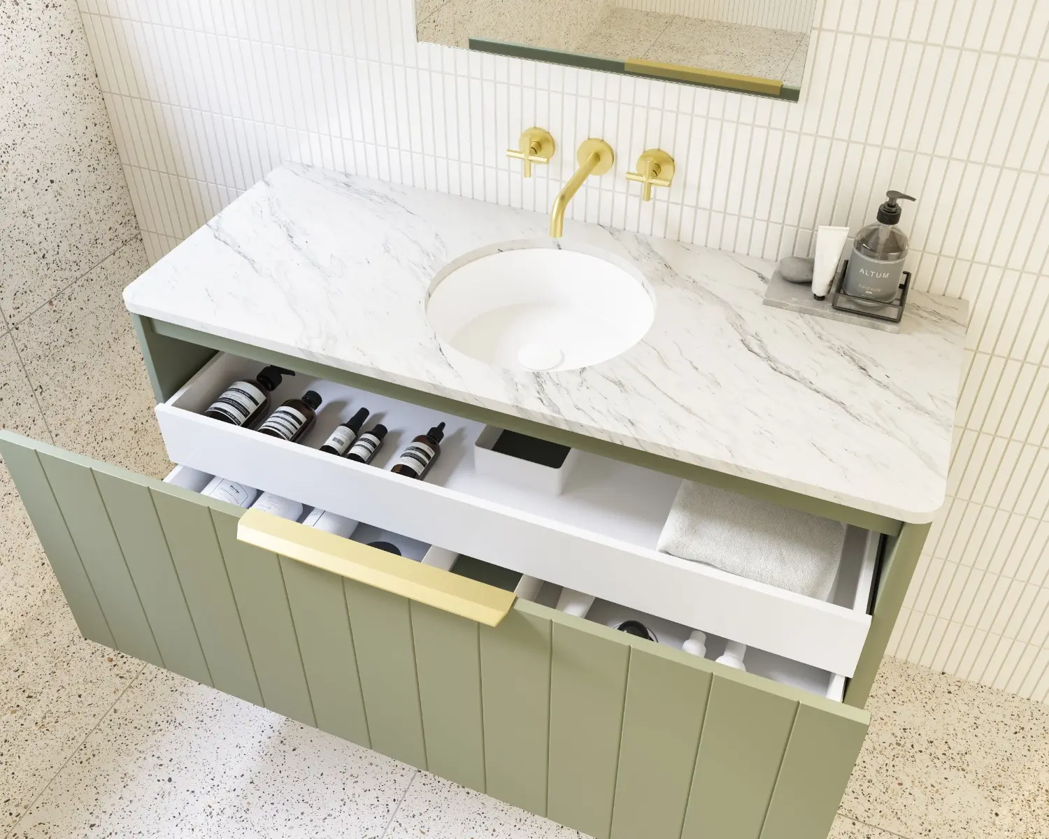 AllandCabinet Green Lacquer Floating Bathroom Vanity Mirror With Shiplap Panel 3