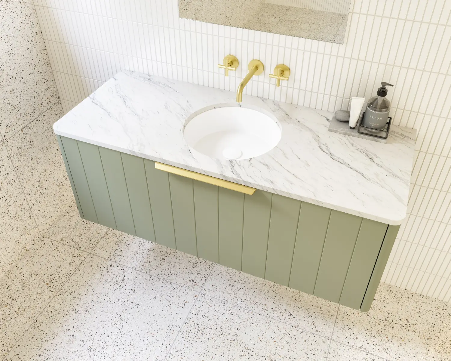 AllandCabinet Green Lacquer Floating Bathroom Vanity Mirror With Shiplap Panel 2