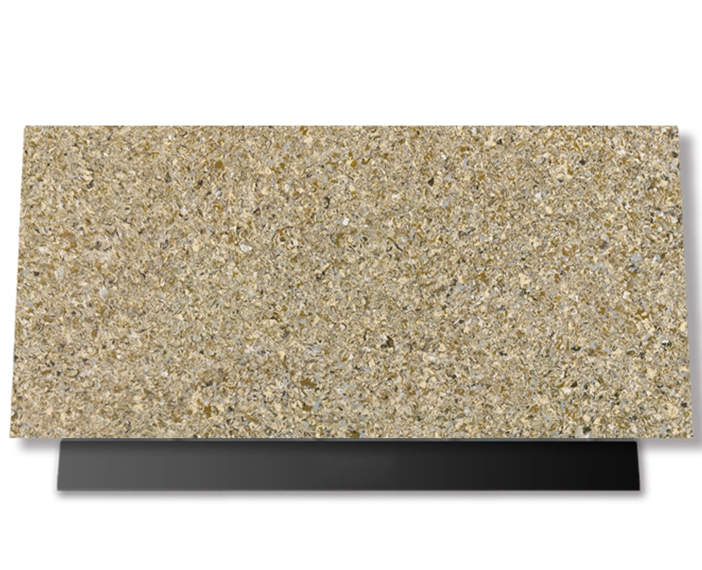 Fabricante de gabinetes Allan, proveedor, encimera de piedra de cuarzo dorado Shell para protector contra salpicaduras de cocina y baño 1