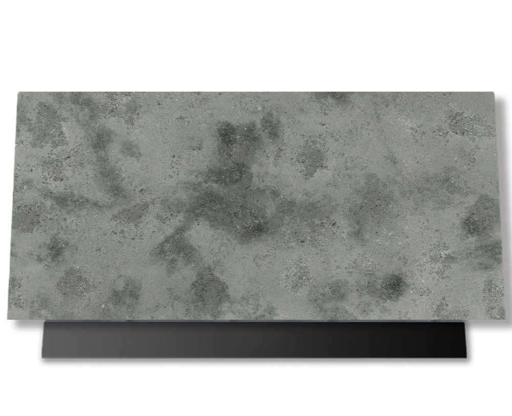 AllandCabinet Encimera de piedra de cuarzo gris cemento con fregadero de granja manijas de gabinete de cocina de lujo 1