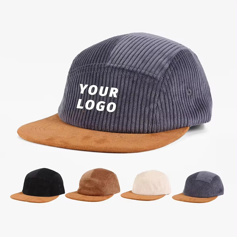 Corduroy baseball cap with suede brim customization